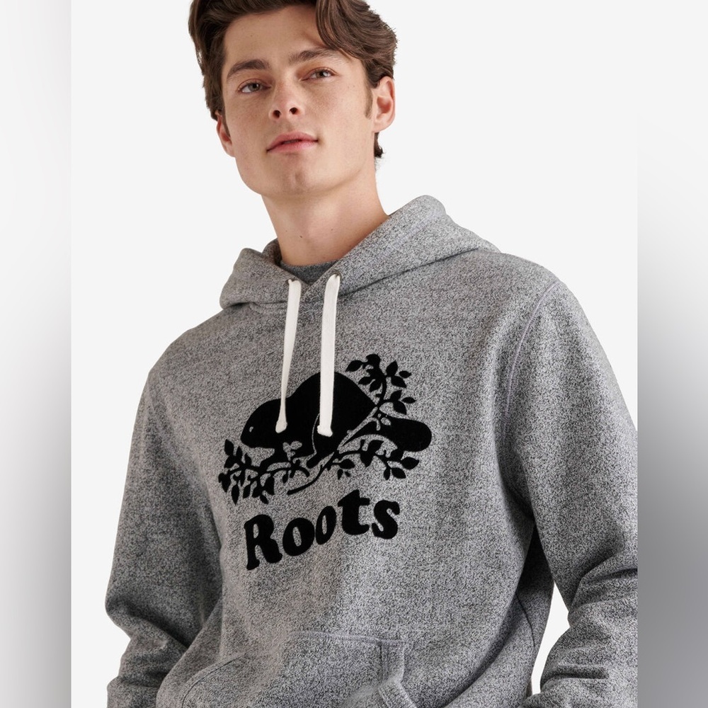 Roots size XL Heather Gray Men's Hoodie, roots beaver graphic